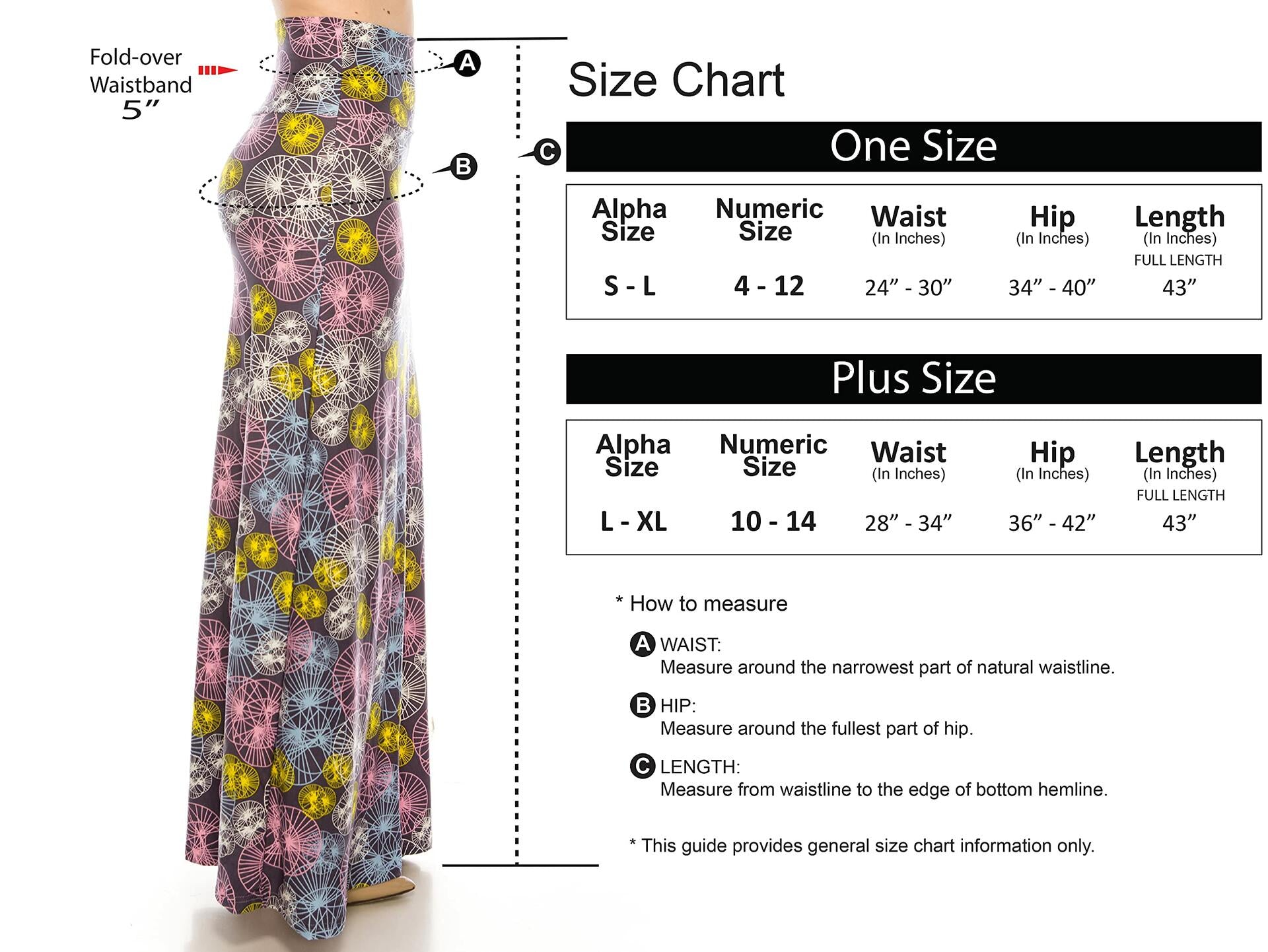 RENESEILLE Women's Long Maxi Skirt High Waist Elastic Waistband OS Size OS