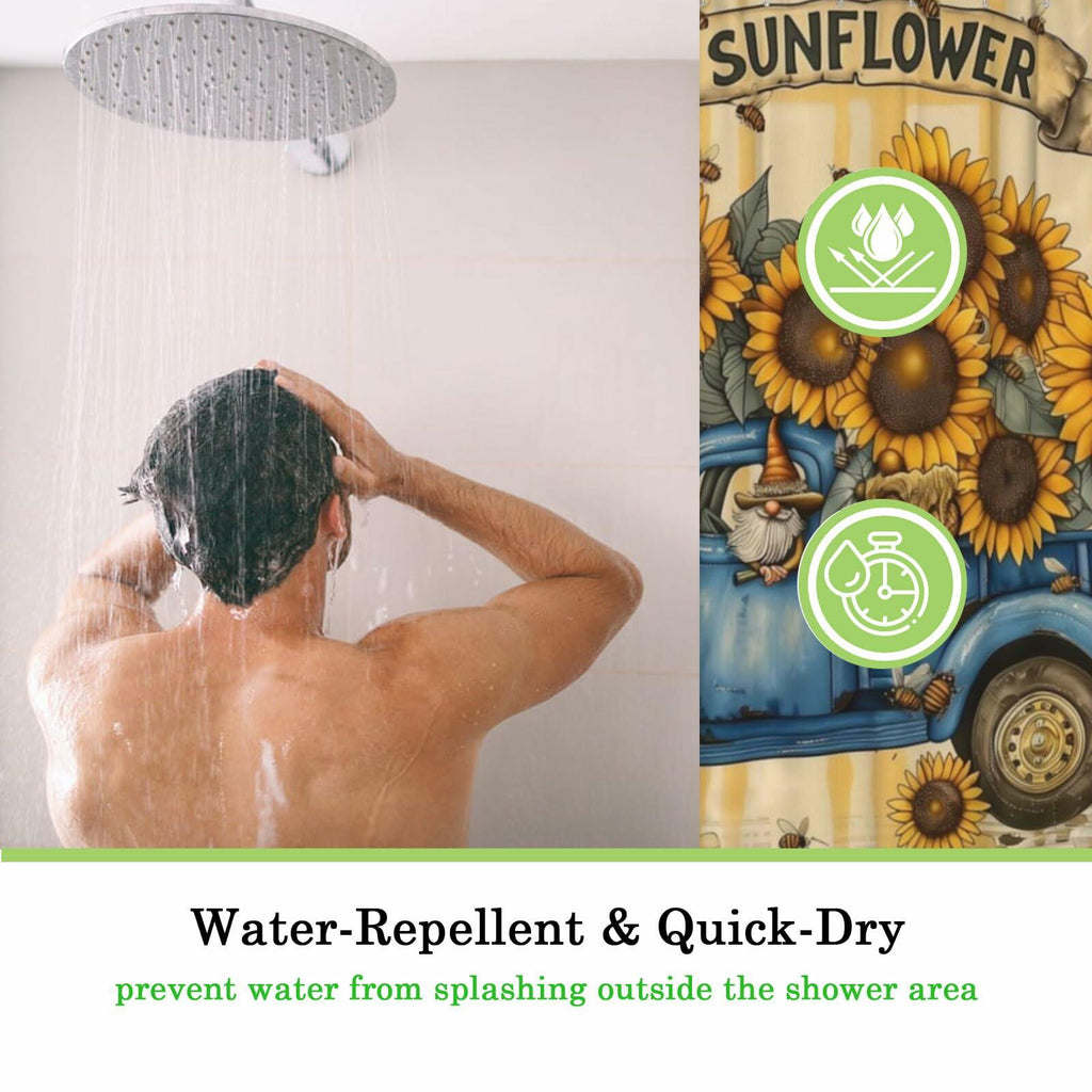 TIPIPARK Sunflower Shower Curtain 72x72 Waterproof Polyester with 12 Hooks