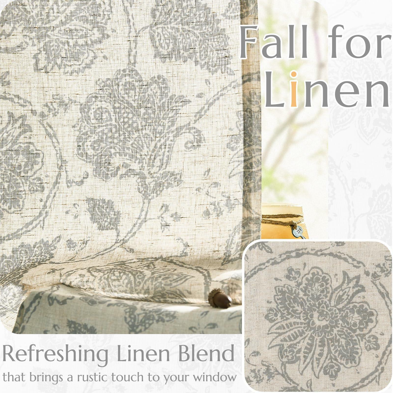 [Like_new] jinchan Linen Curtains Gray Floral Paisley 63in Length 2 Panels