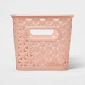 Room Essentials Y-Weave Half Medium Decorative Storage Basket Metallic Blush
