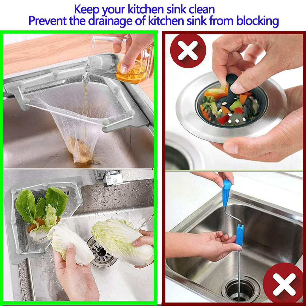 HiBD Kitchen Sink Triangle Tri-Holder Strainer Gray Rack 100PCS Mesh Bags