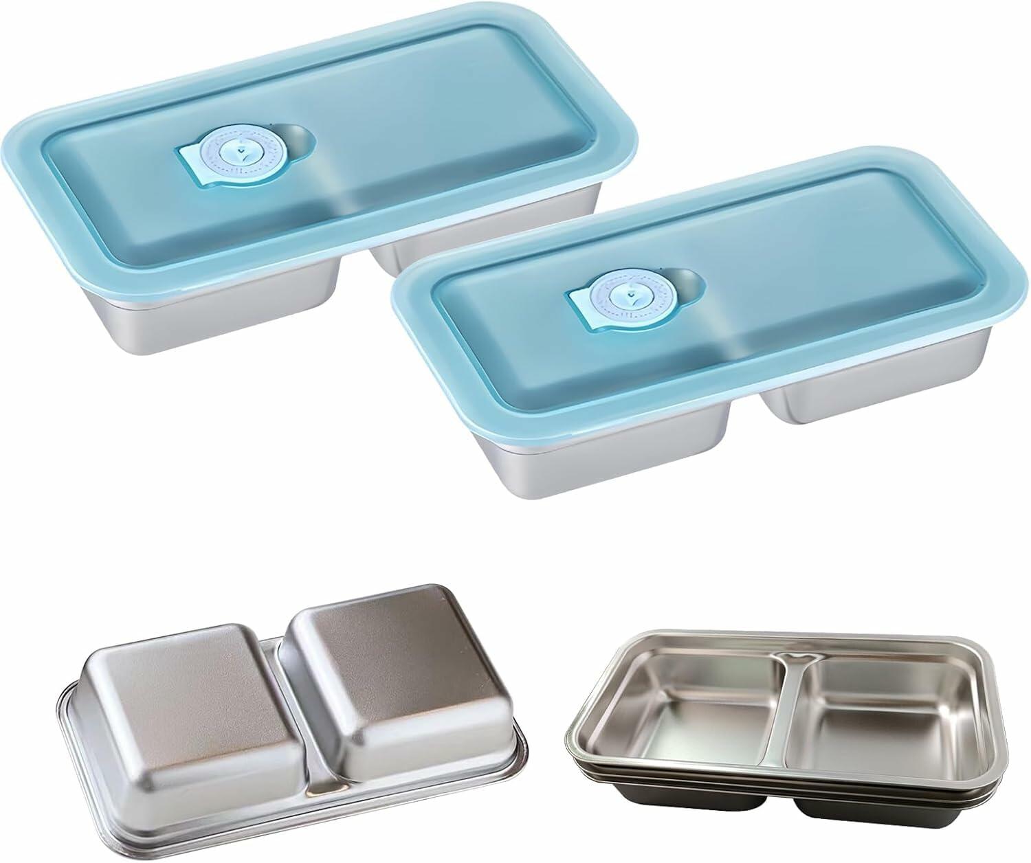 LIGIDAR Reusable Snack Containers 2pcs Stainless Steel Double Compartment