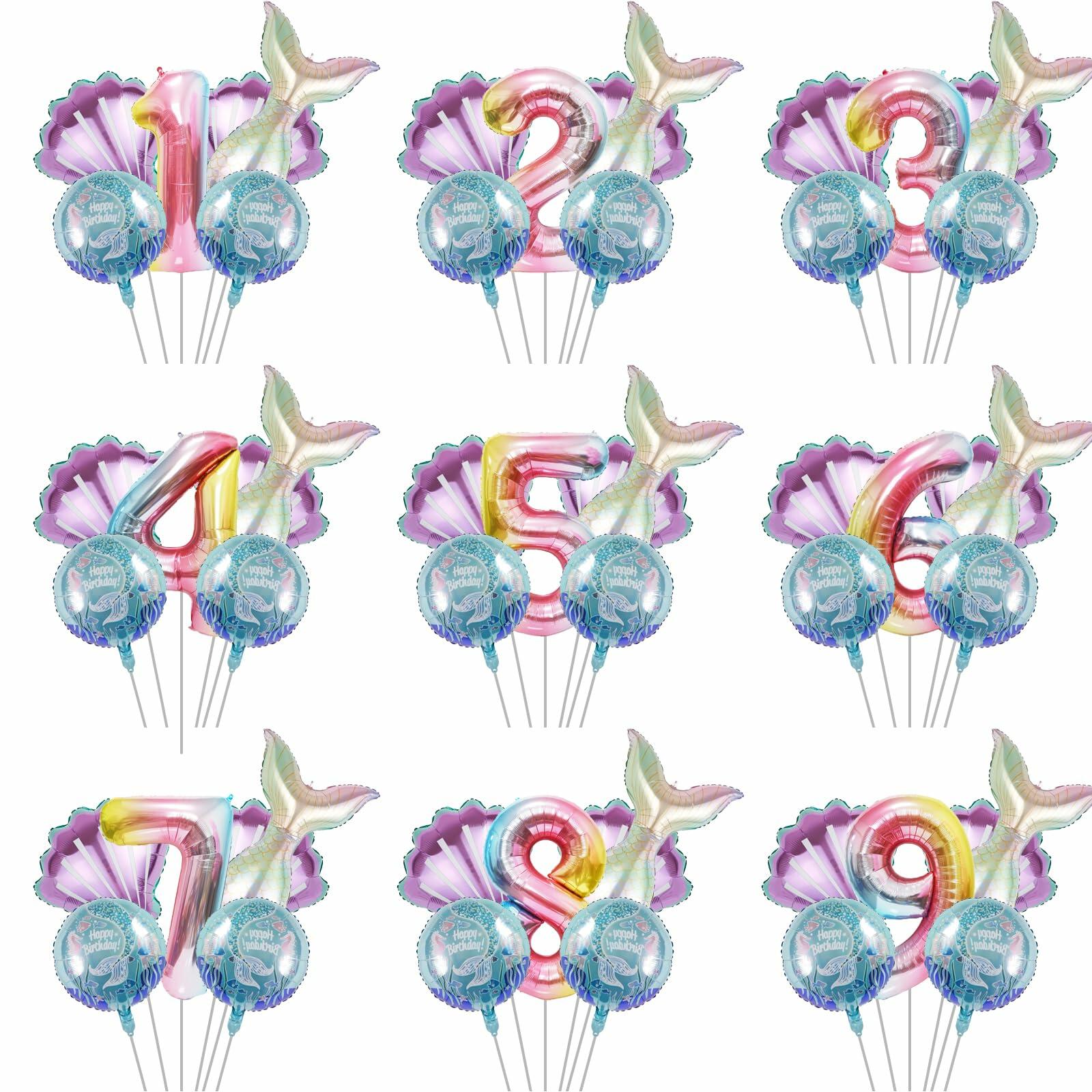 SINBEE Mermaid Foil Number Balloon 40in #9 Birthday Decoration Girls