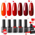 GELLEN Gel Nail Polish Set 6 Colors Burgundy Red Glitter Crimson Celebration