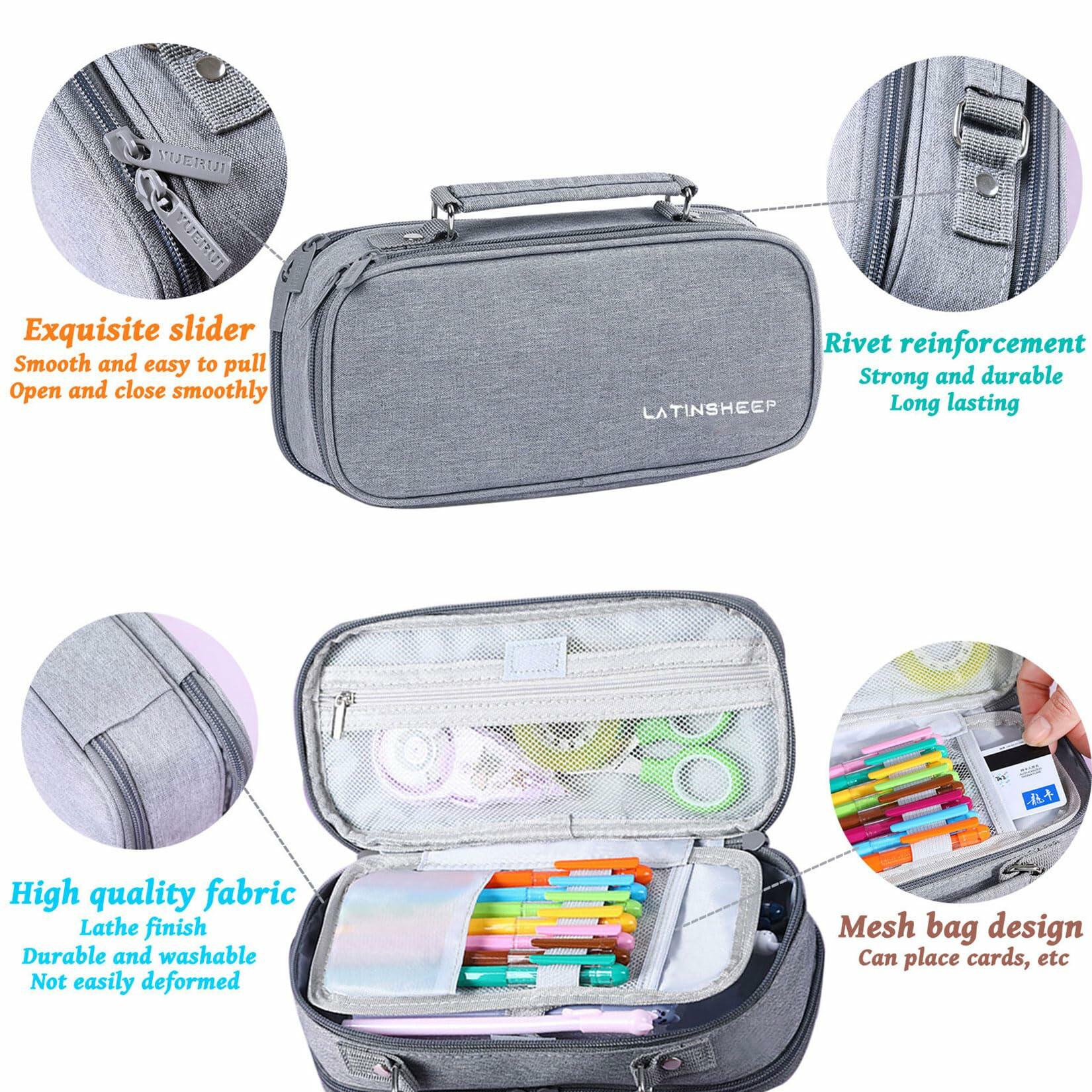 KEBEIXUAN Canvas Pencil Case Large Capacity Zipper Organizer Pink