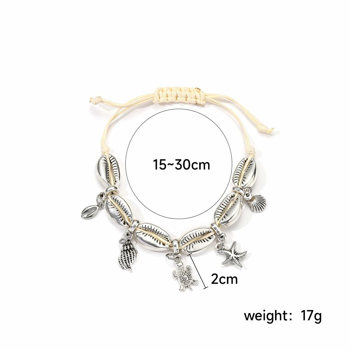 Bethynas Bohemian Shell Beads Pendant Adjustable Anklet Bracelet Silver