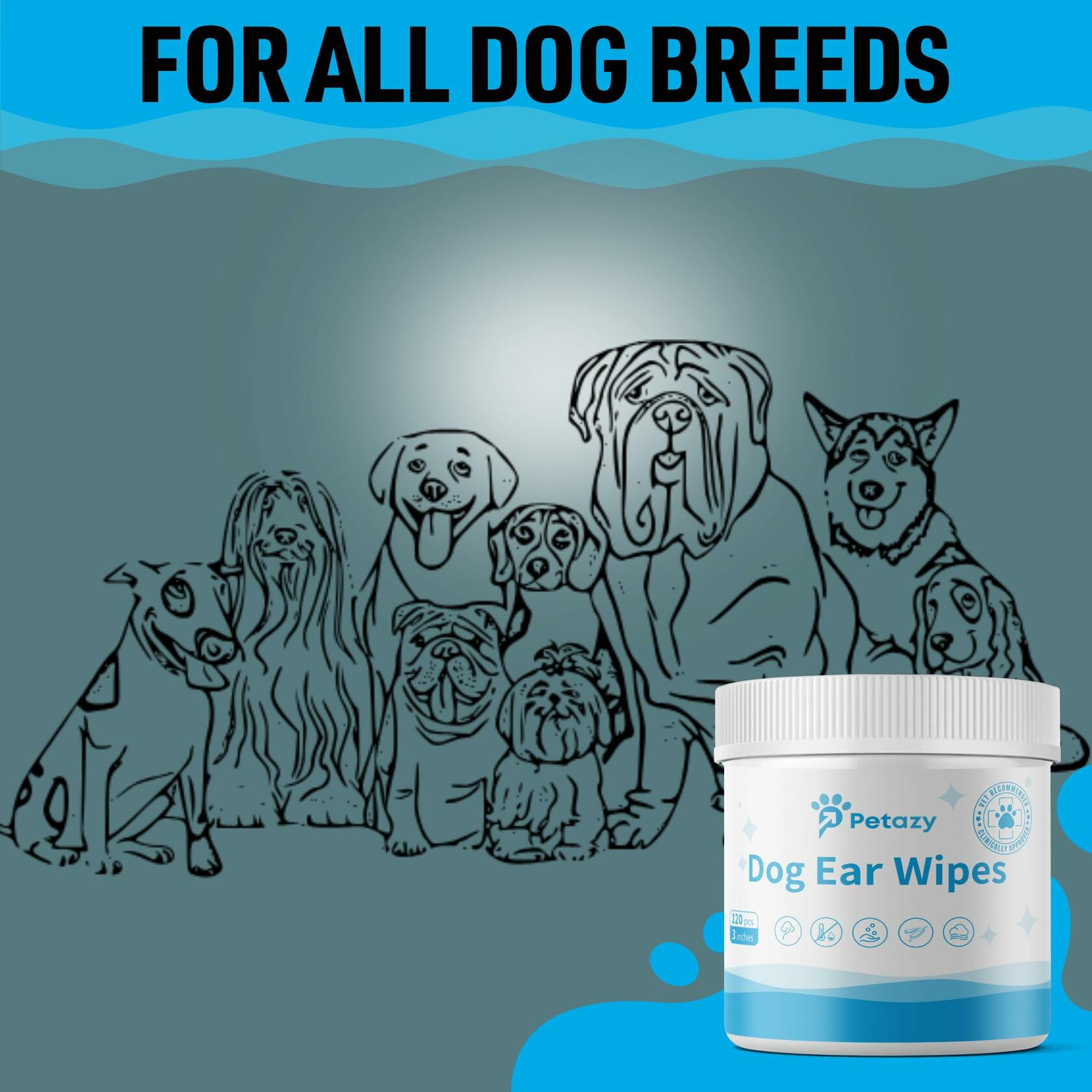 BestBy06/27 Petazy Dog Ear Wipes Unscented Natural Soothing 120 XL Pcs