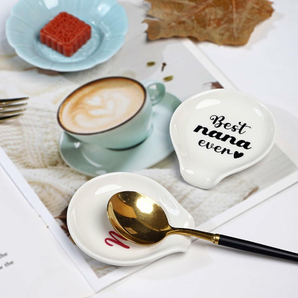 LXX1 Ceramic Spoon Rest Coffee Holder Mini Porcelain Nana Pattern White