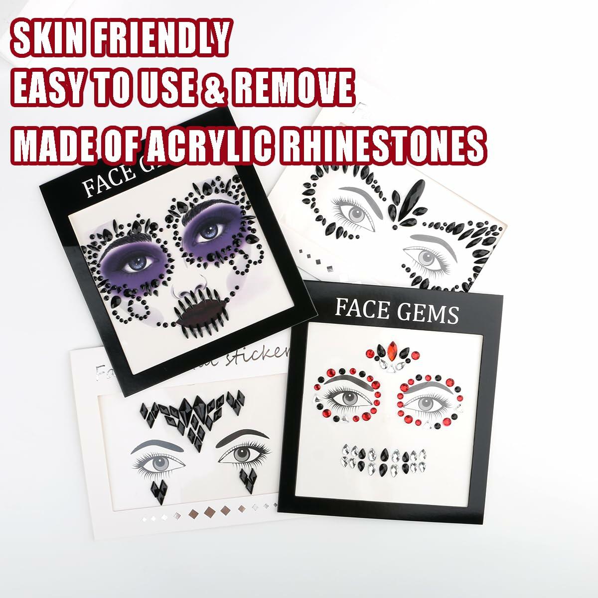 Bowitzki Face Jewels Halloween Rhinestone Stickers Self Adhesive Crystal B