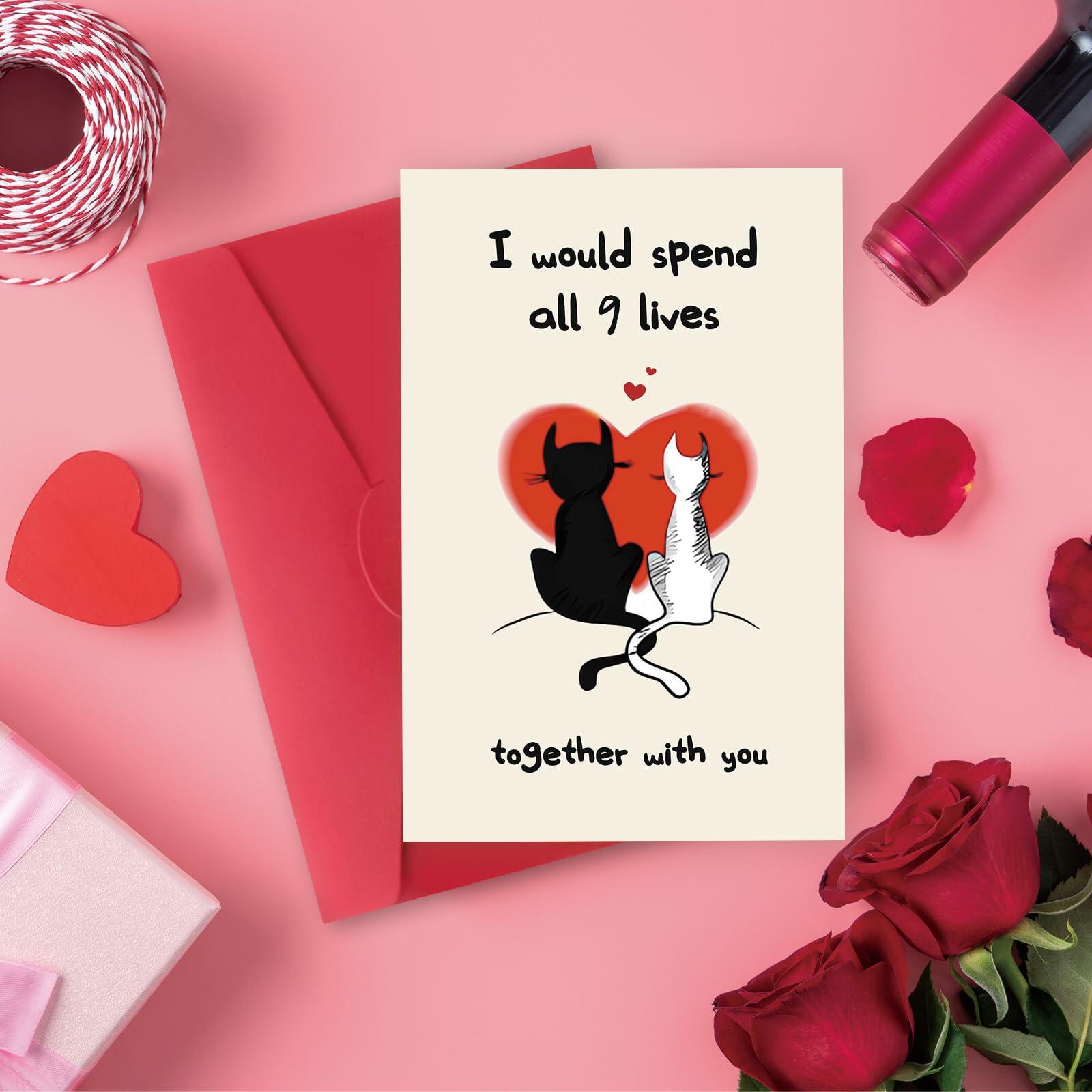 IDU Romantic Valentines Day Cat Card for Couples Cute Animal Print ZN038