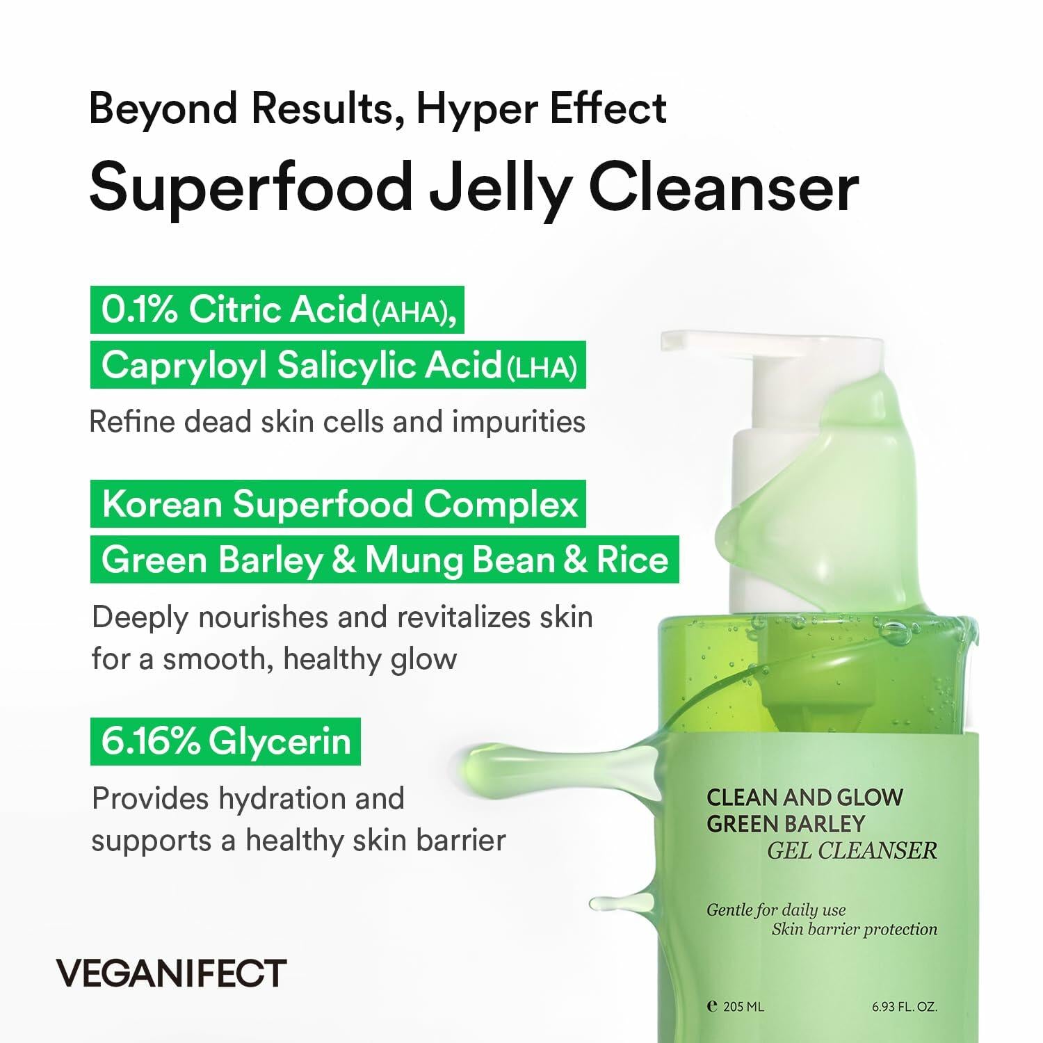 VEGANIFECT Gel-to-Foam Cleanser Hydrating Face Wash 205ml 6.93fl oz