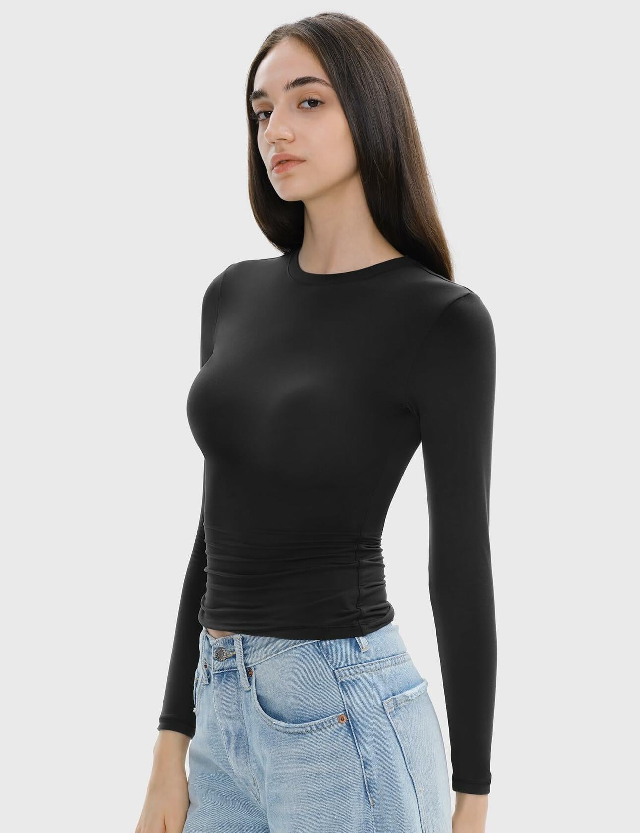 C202 Women's Long Sleeve Crew Neck Slim Fit Top Soot Size X-Small