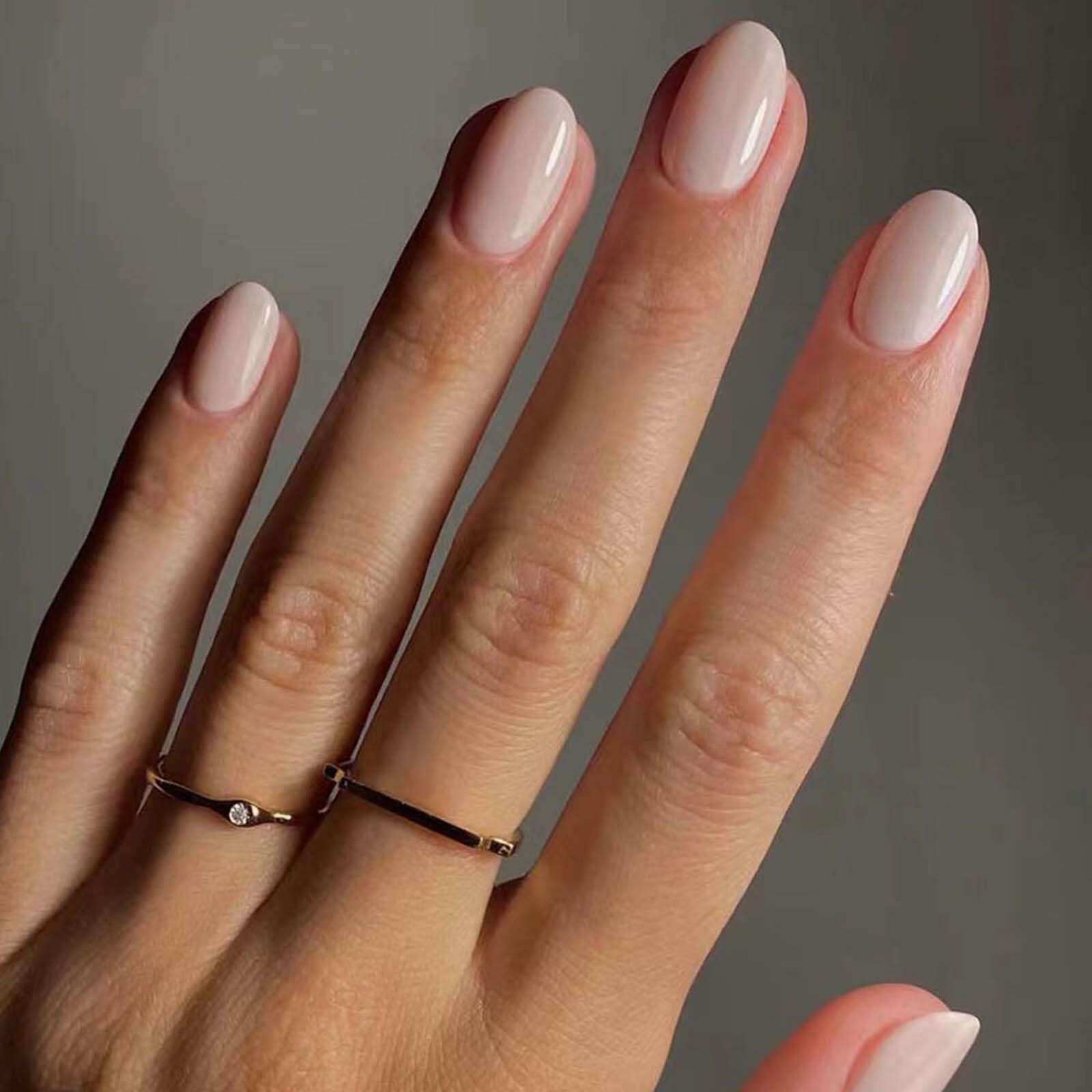 Gifiky Acrylic Press On False Nails Short Almond Nude 24Pcs