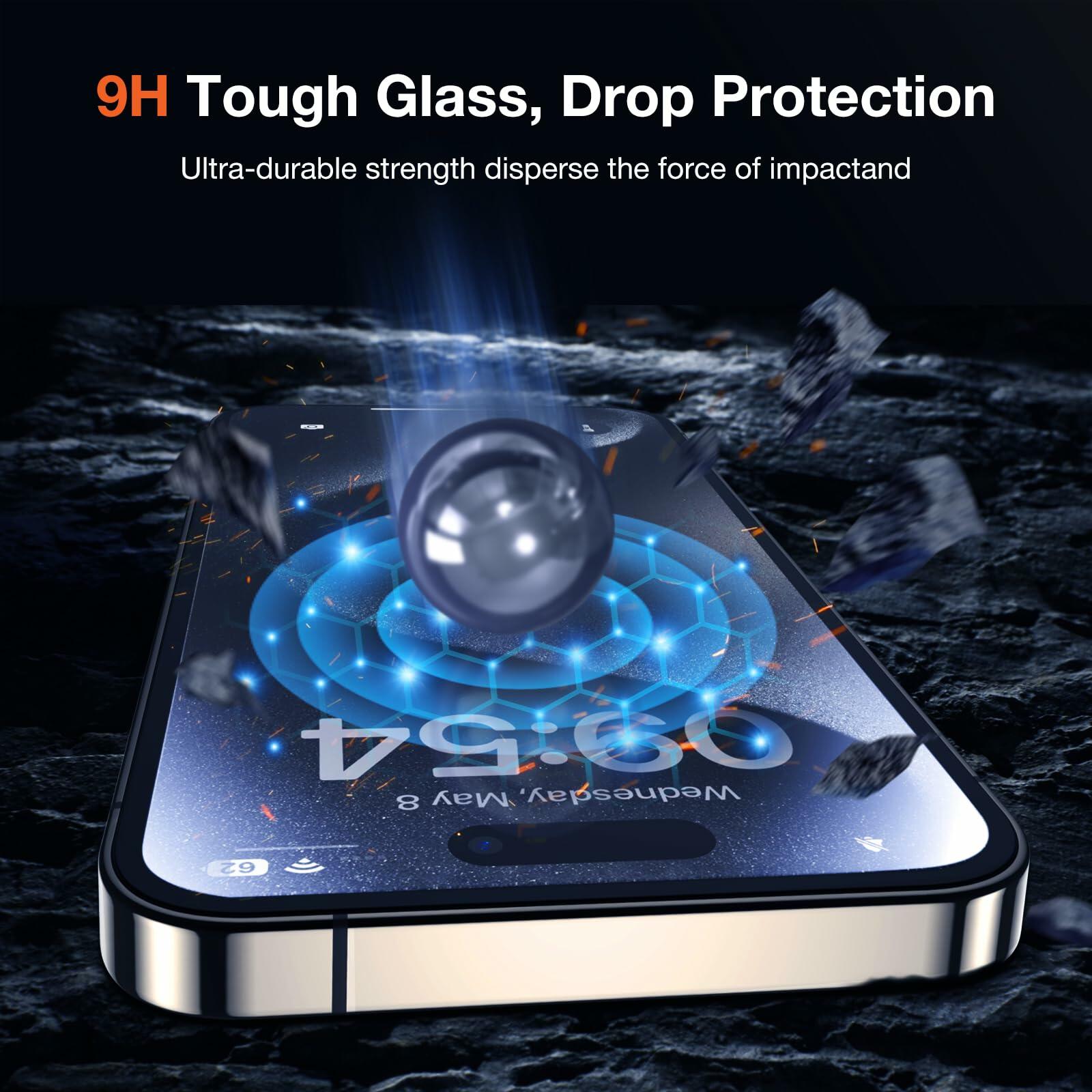 KUZOOM Privacy Screen Protector iPhone 15 Pro Max 6.7" 2 Pack Black
