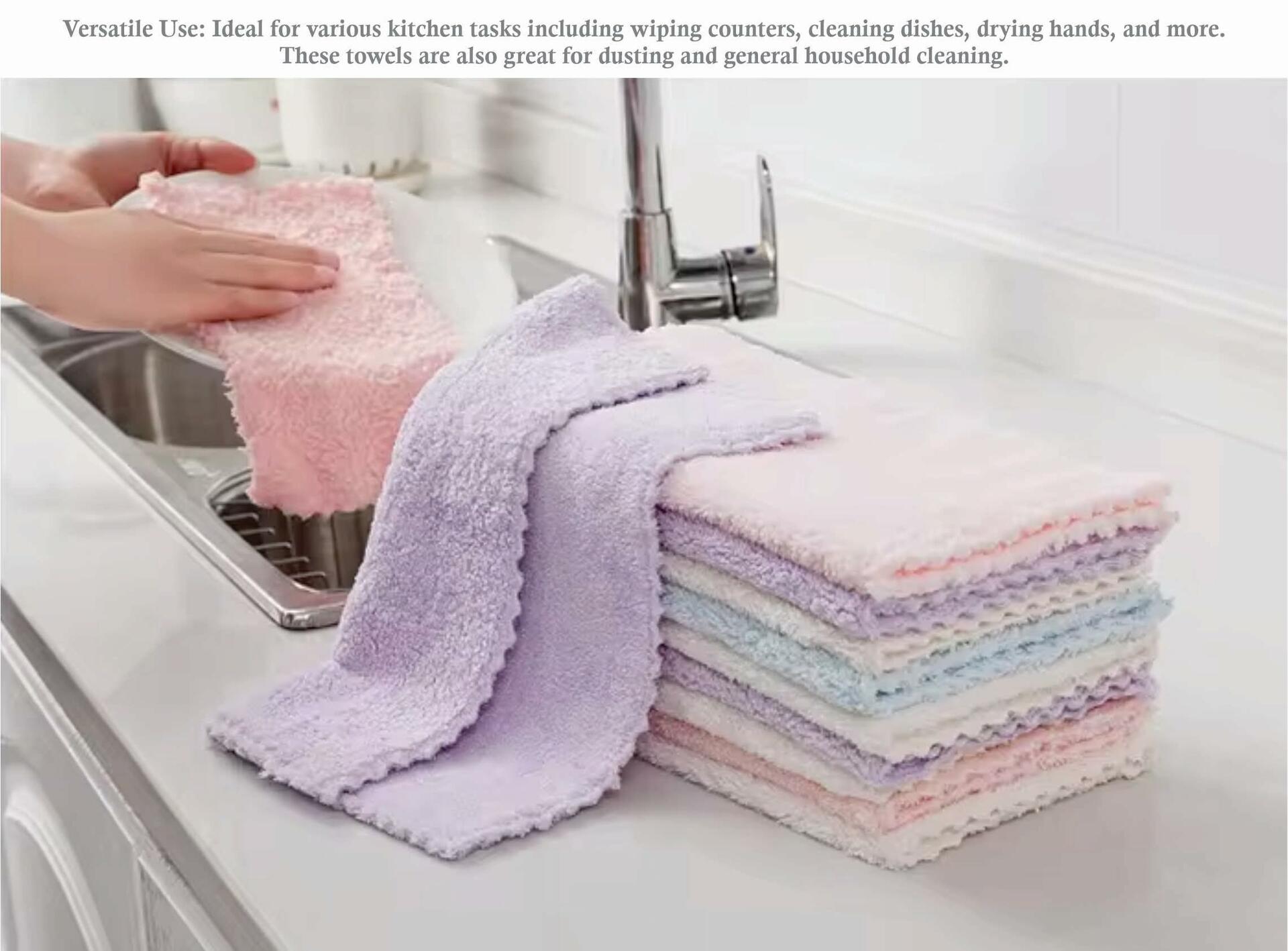Set of 5 Coral Fleece Turkish Kitchen Cleaning Cloths 10x10in Blue