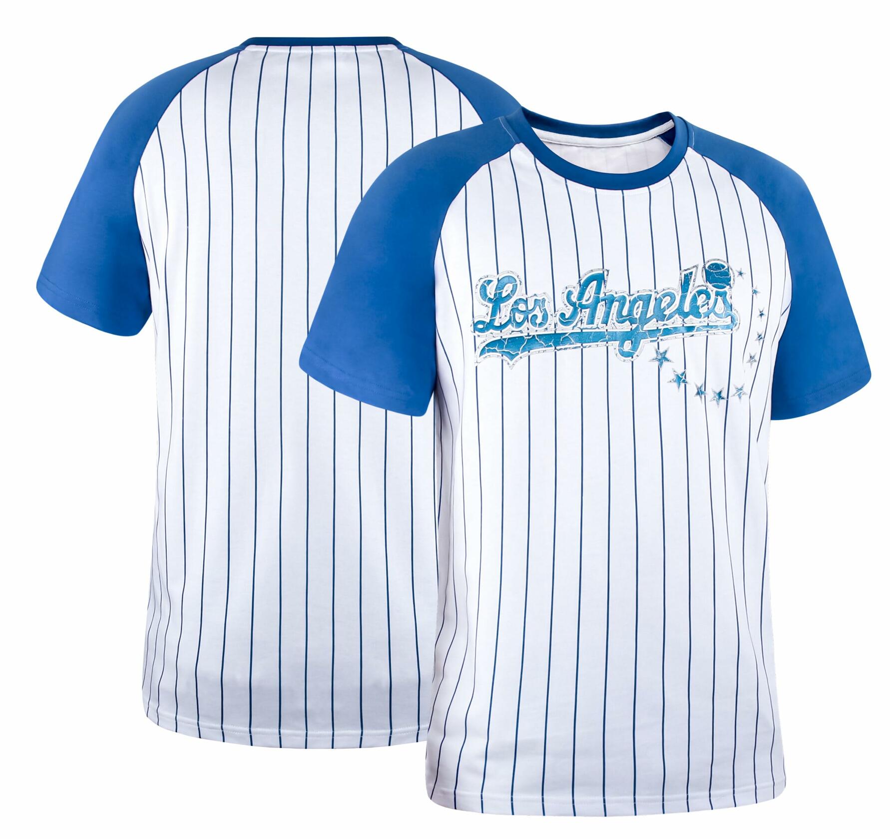 Fansamer Mens City Vintage Pinstripe Crew Neck Tee Shirt Blue White Size XL