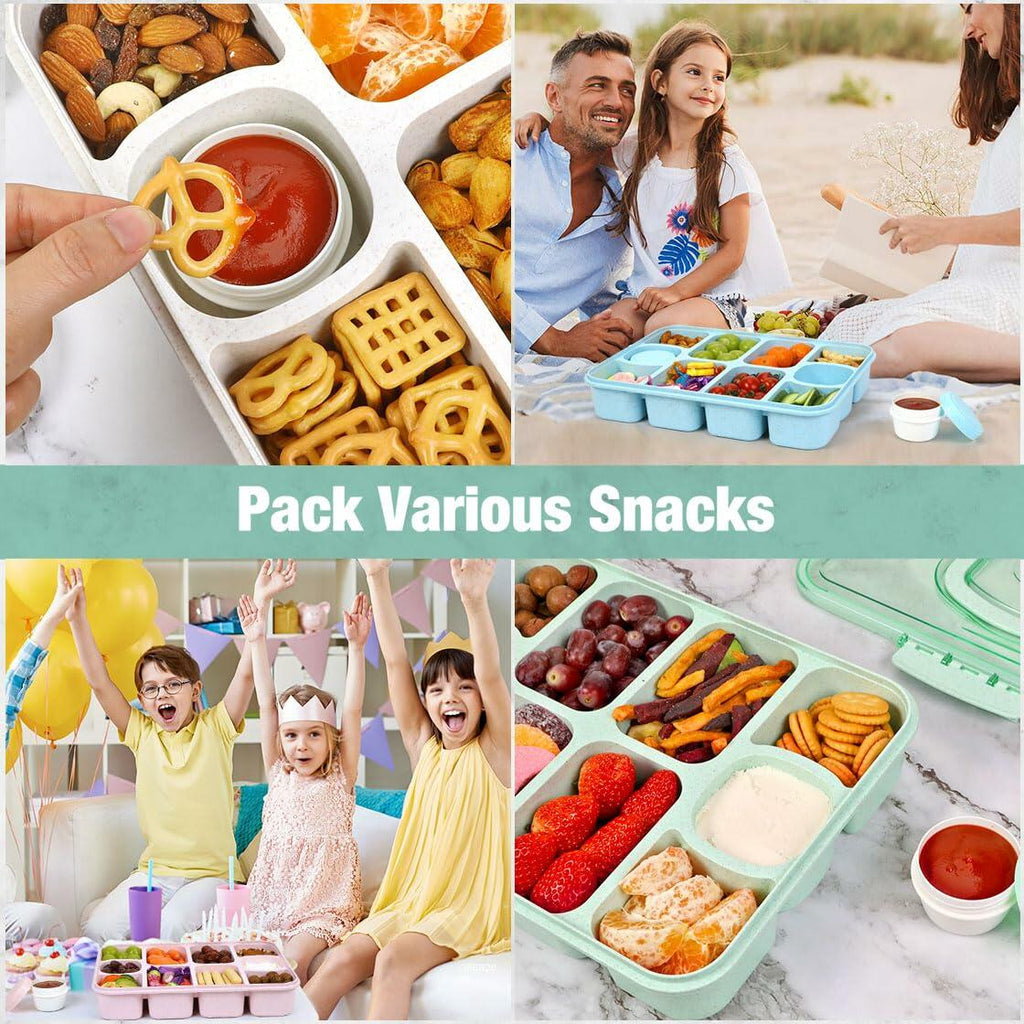 Caperci Snackle Box Large 10-Compartment Tray with Lid Handle Blue