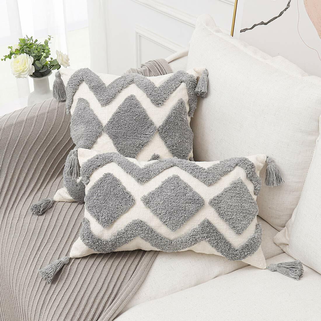 PLWORLD Boho White Moroccan Tufted Throw Pillow Cover 20x20 Inch Cream 1 PC