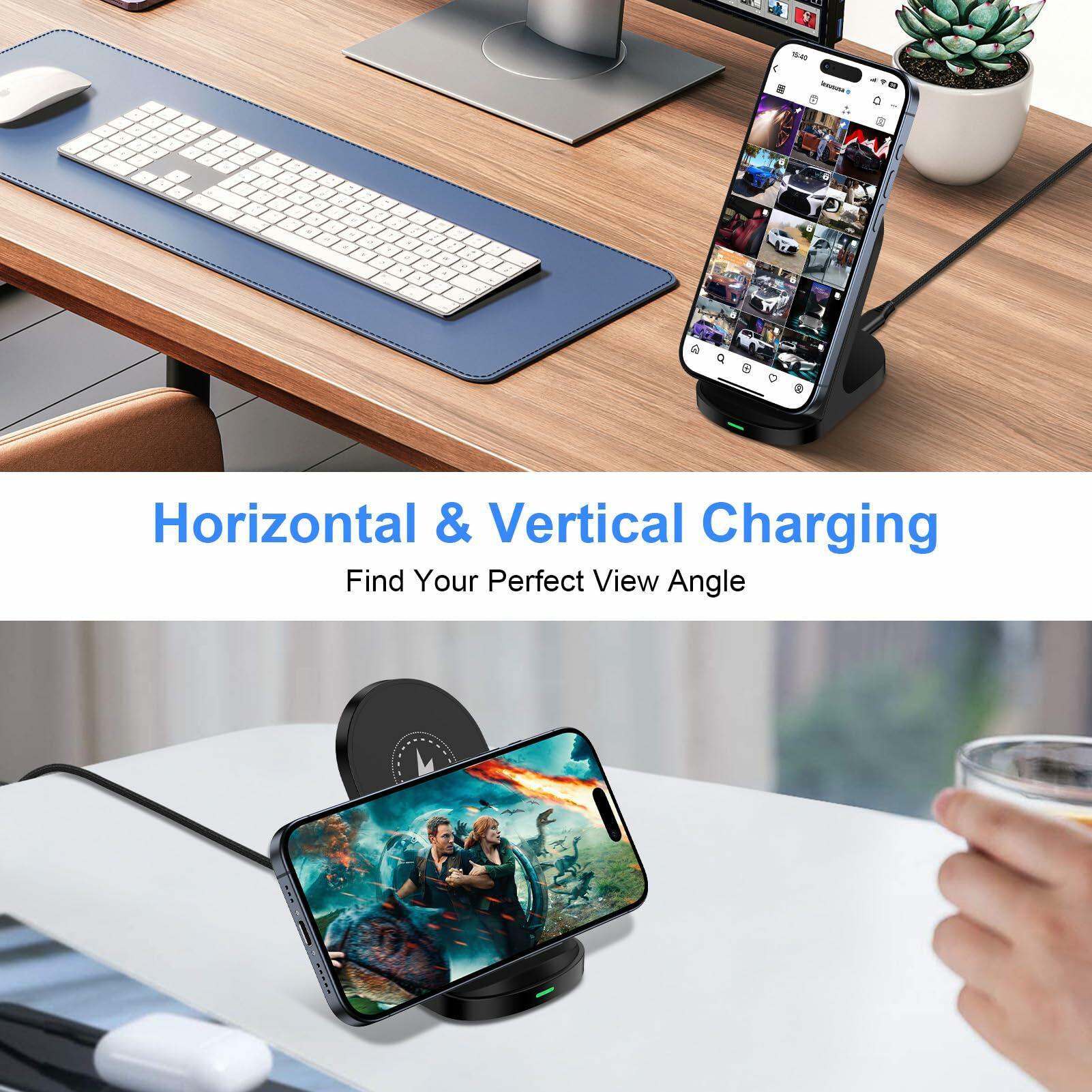 Sicodo Wireless Charger Stand 15W for Samsung S25 Ultra S24+ S23FE S22 S21 Black