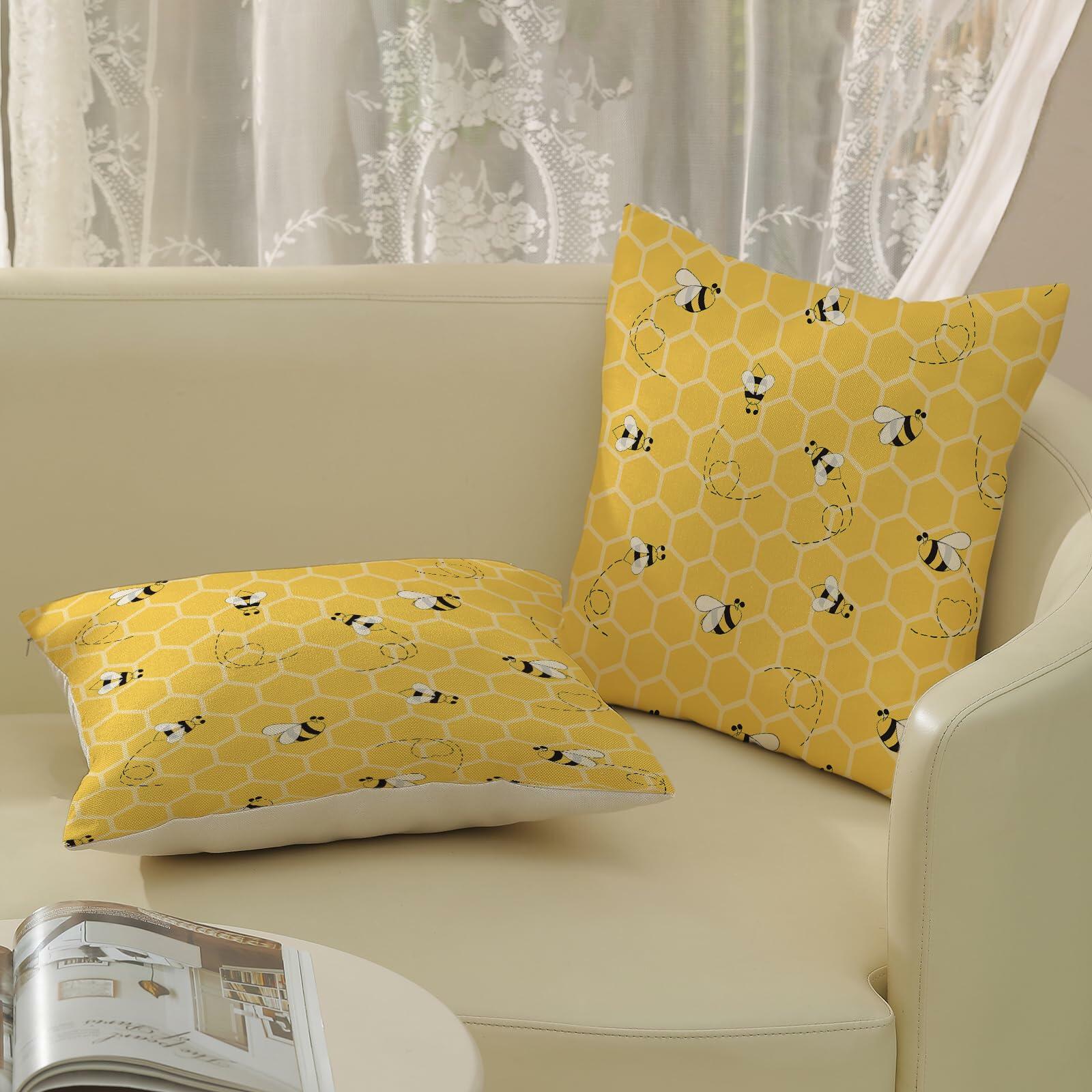 OFIRD Spring Easter Pillow Covers 18x18 Pack of 2 Pink Green Bunny Floral