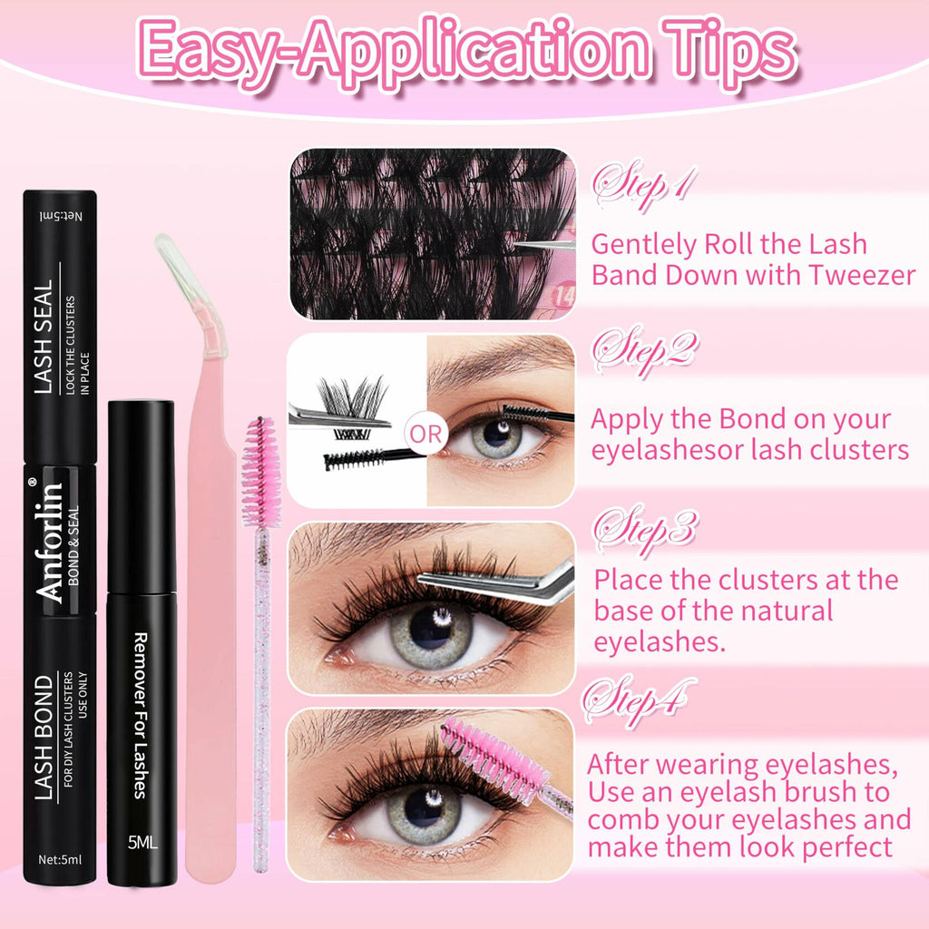 Anforlin Eyelash Extension Kit 280pcs Thick Volume D Curl 14-22mm Black