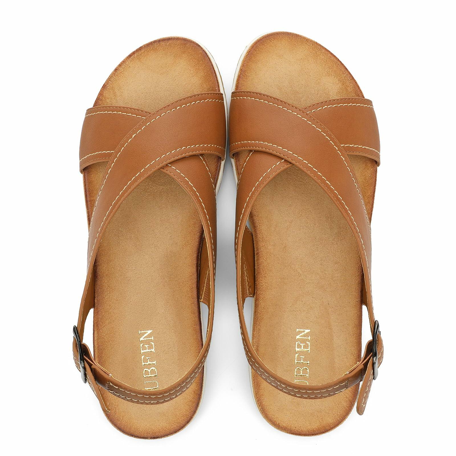 UBFEN Womens Flat Sandals Arch Support Adjustable Slingback Brown Size EUR 37