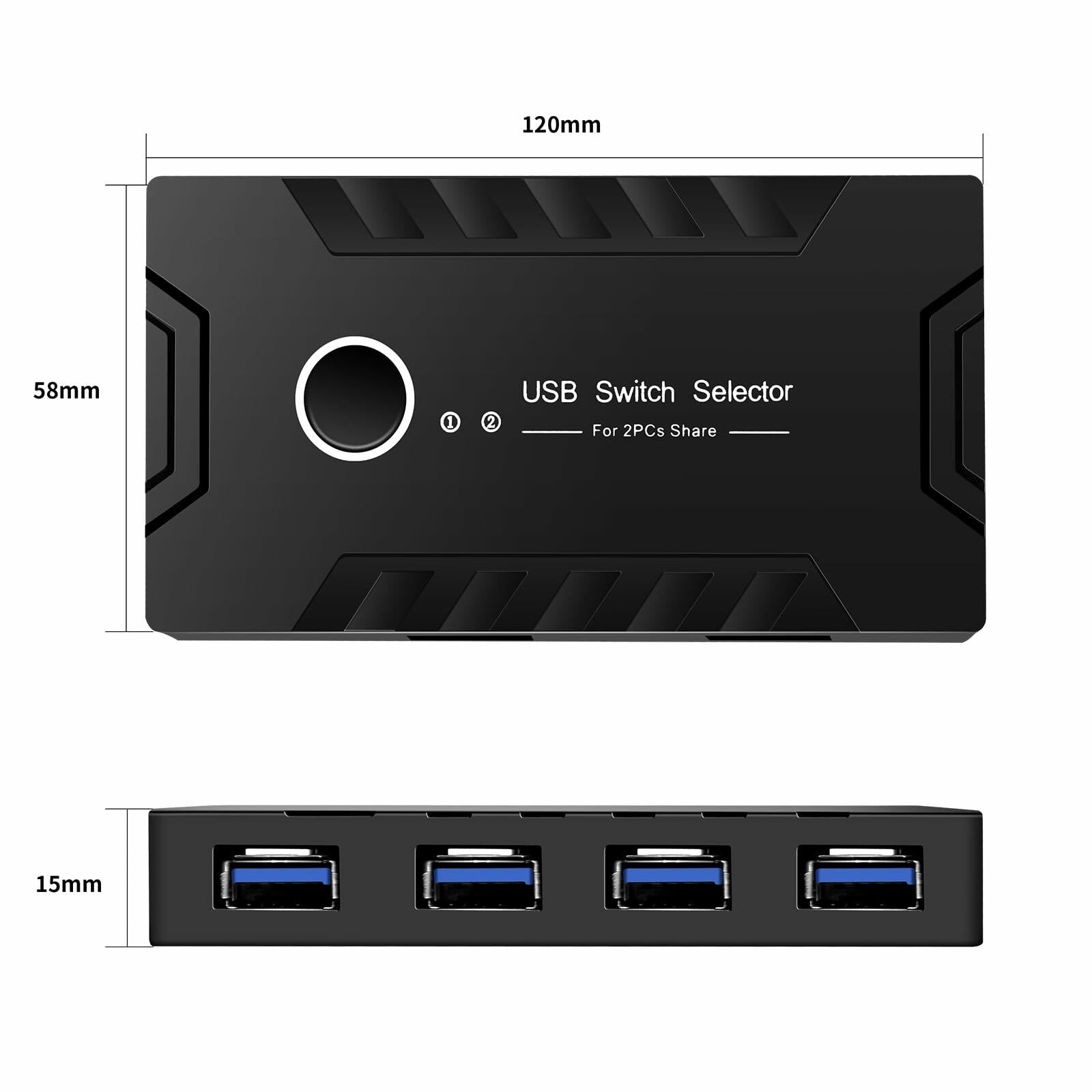USB 3.0 KVM Switch 2 Computers Share 4 USB Devices One-Button + 2 USB Cables