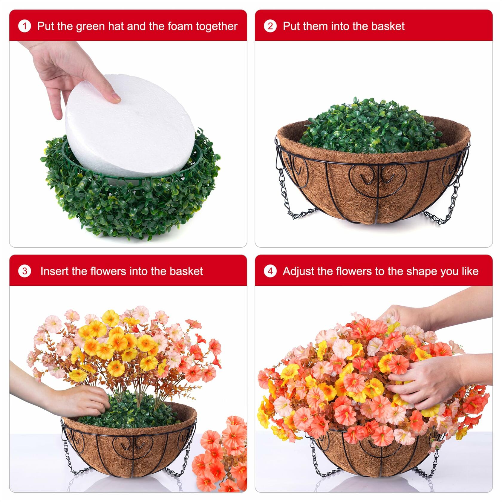 Ivydale Artificial FallFlowers Basket Silk Morning Glory Eucalyptus UV Resistant