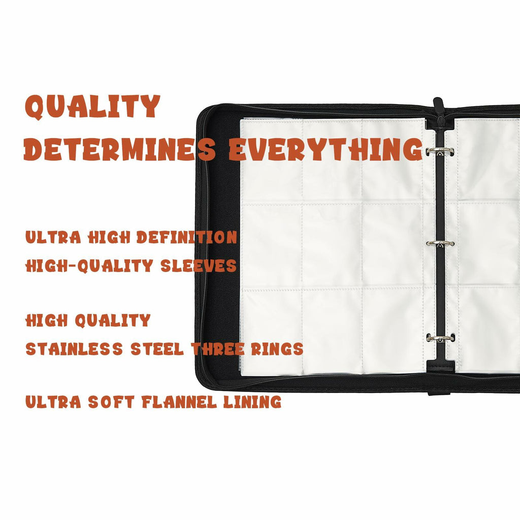 PTKANGBAZI Trading Card Binder 900 Pockets 9-Pocket Zipper 3 Rings Orange