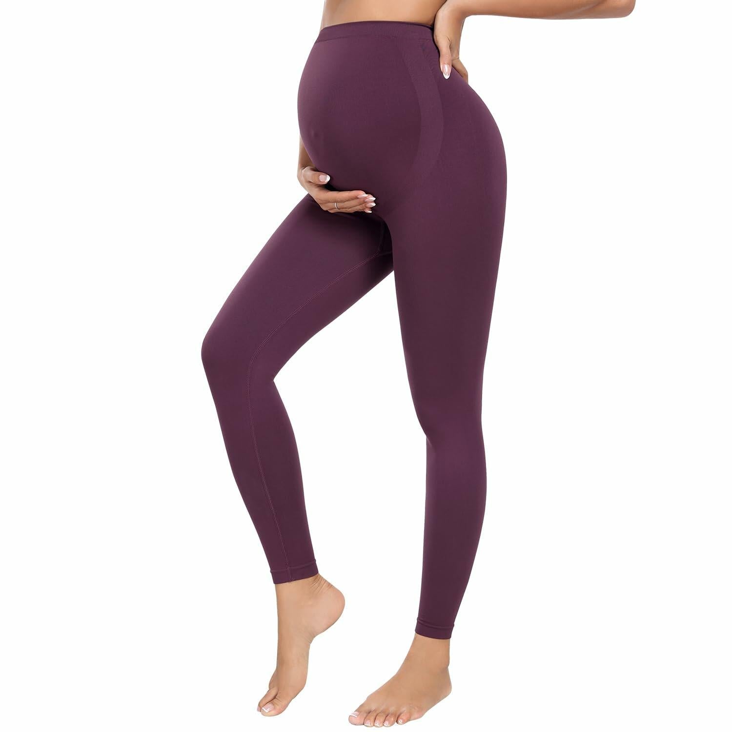 URUWASHI Womens Maternity Leggings High Waist Seamless Workout Black Size M