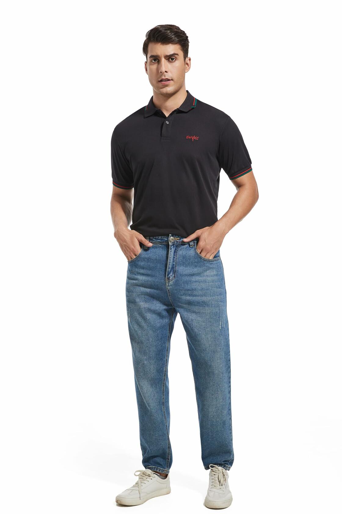 Derifelt Men’s Moisture-Wicking Polo – Quick Dry, UV Protection, Black XL