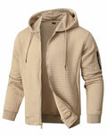 SAVKOOV Mens Lightweight Hoodie Full Zip Sweatshirt Casual Jacket Coat Khaki