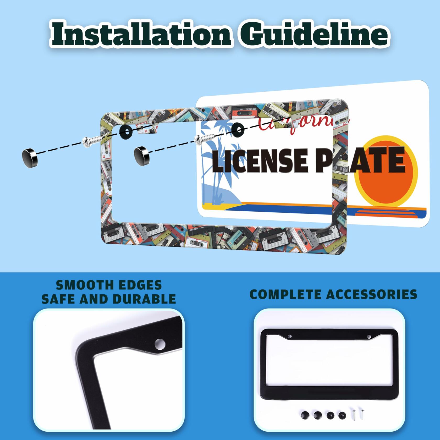 Cassette Music Tape License Plate Frame Stainless Steel 6.3x12.2 in