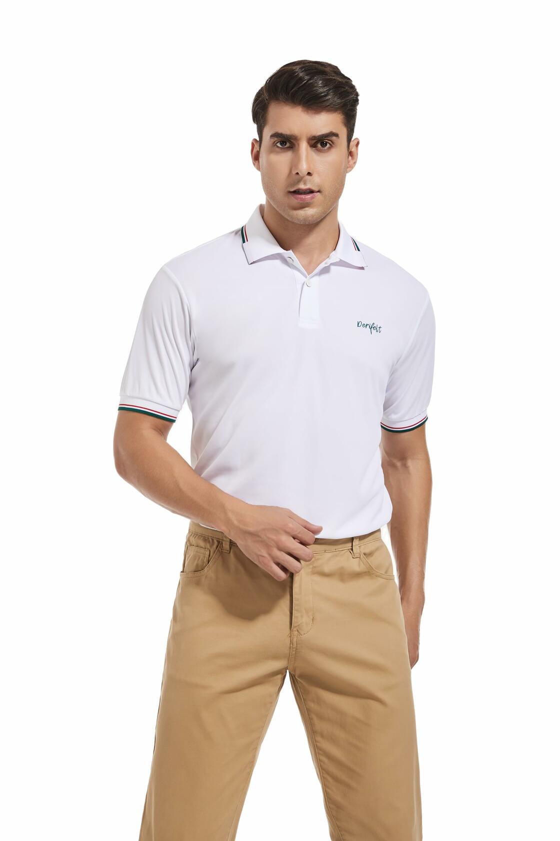 Derifelt Mens Moisture Wicking Polo Shirt White Striped Size XX-Large