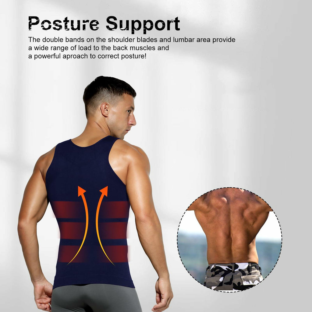 Casey Kevin Sleeveless Gynecomastia Compression Shirt Body Shaper Navy Blue XL