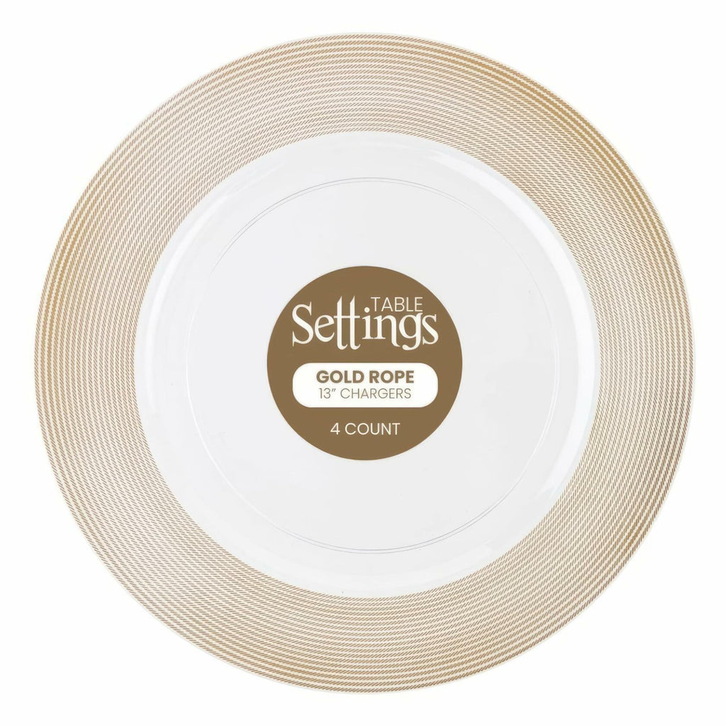 Elegant White Plastic Charger Plates 13" Pack of 4 Durable Dining Decor