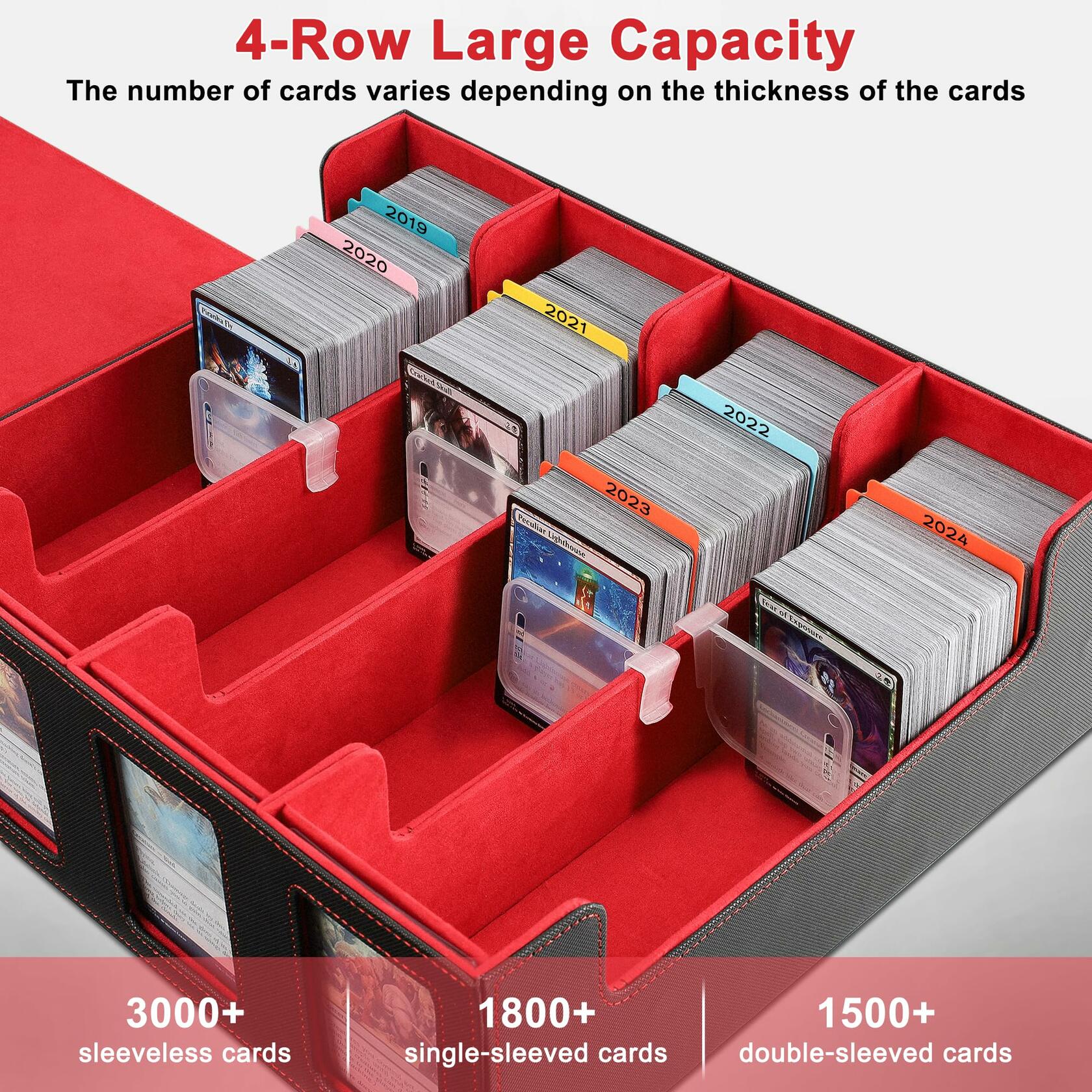 KEGGTUN Card Deck Storage Box for 3000+ MTG Cards with Dividers Dice Red&Black
