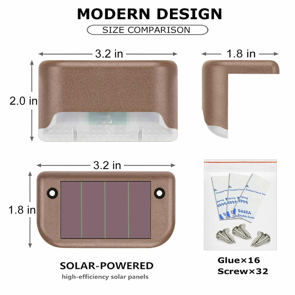 Phereu Solar Deck Lights 16 Pack LED Waterproof Outdoor Warm White Brown