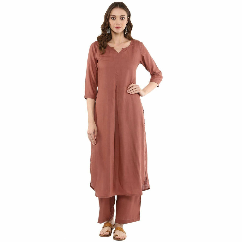 Idalia Black Rayon Solid Straight Kurta with Palazzo Set for Women