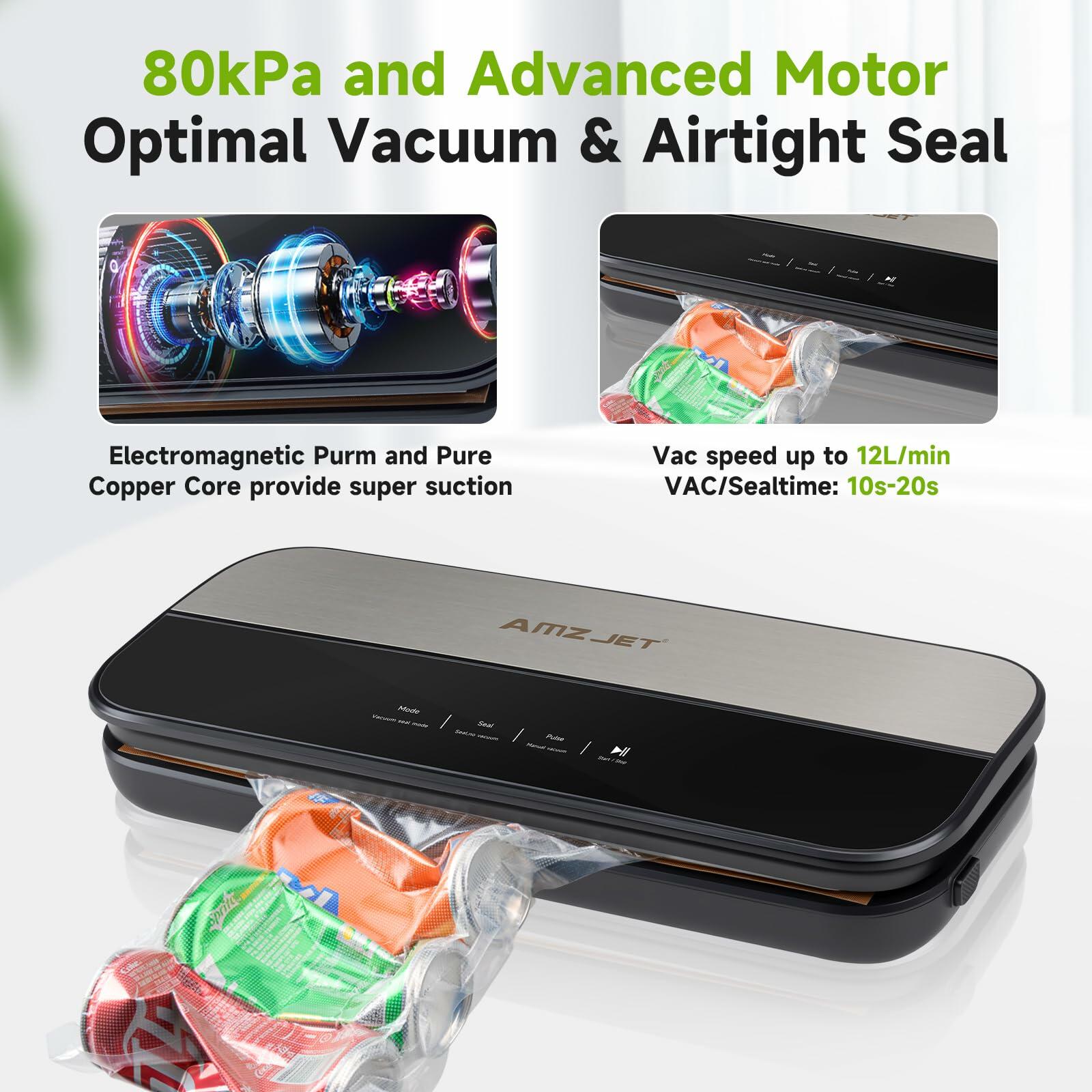 Amz Jet Food Sealer Vacuum Sealer Stainless Steel LED Touch 50Bags Grayish Black
