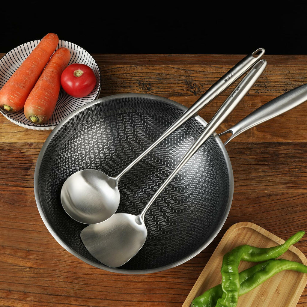 Generic Wok Spatula Set 17in 304 Stainless Steel Silver Asian Style