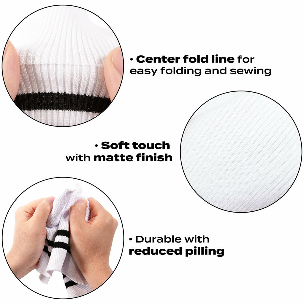 ONLY 2x2 Striped Rib Knit Fabric White 6x35 Inches Polyester Spandex