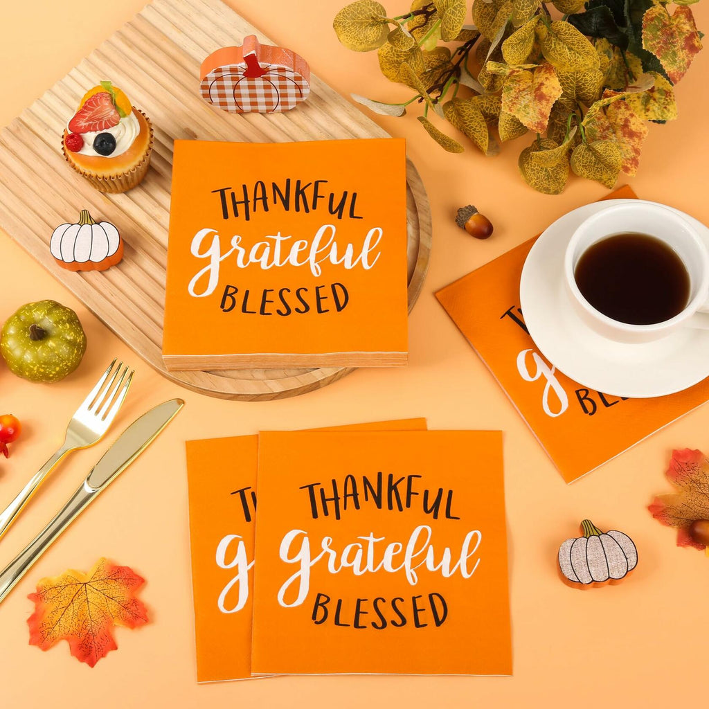 AllReal 100Pcs Thanksgiving Fall Pumpkin Orange Paper Napkins Disposable