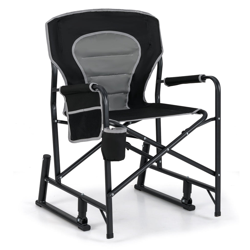 Outdoor Rocker Camping Chair with Dual Springs and Padded Back