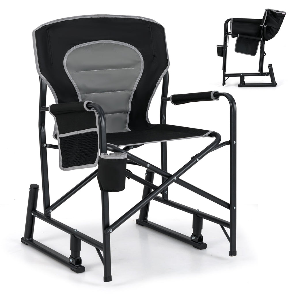 Outdoor Rocker Camping Chair with Dual Springs and Padded Back