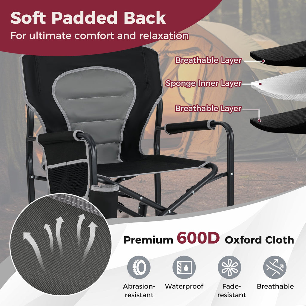 Outdoor Rocker Camping Chair with Dual Springs and Padded Back