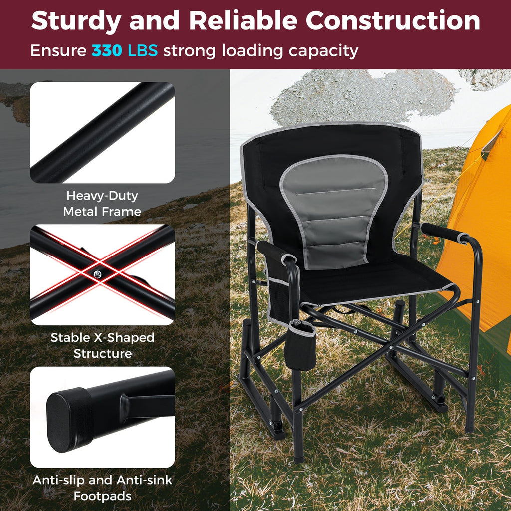 Outdoor Rocker Camping Chair with Dual Springs and Padded Back