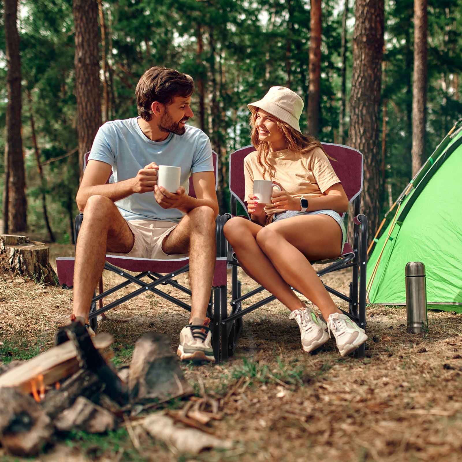 Outdoor Rocker Camping Chair with Dual Springs and Padded Back