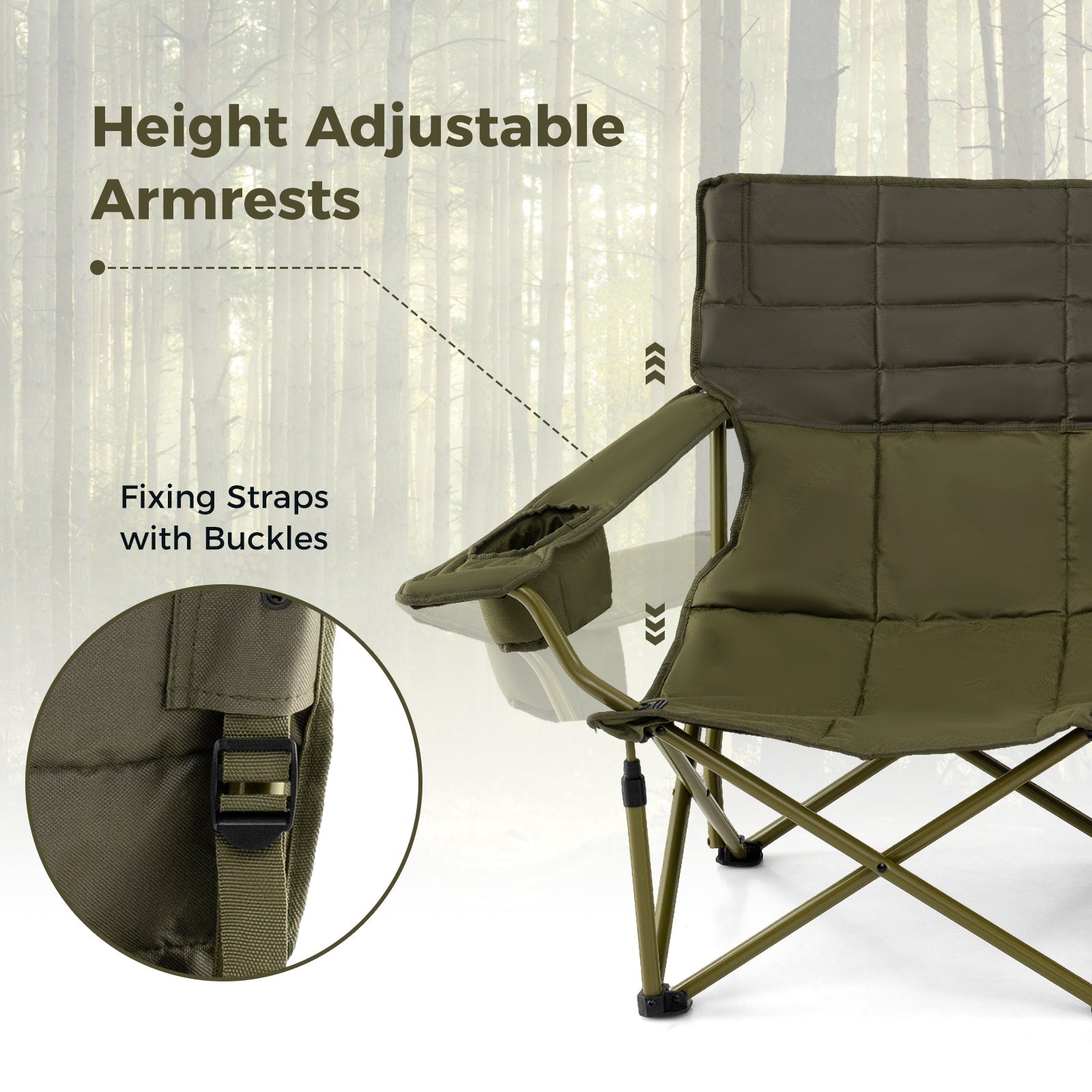 Oversized Camping Chair Folding Loveseat Camping Couch with Cup Holders & Thick Padding