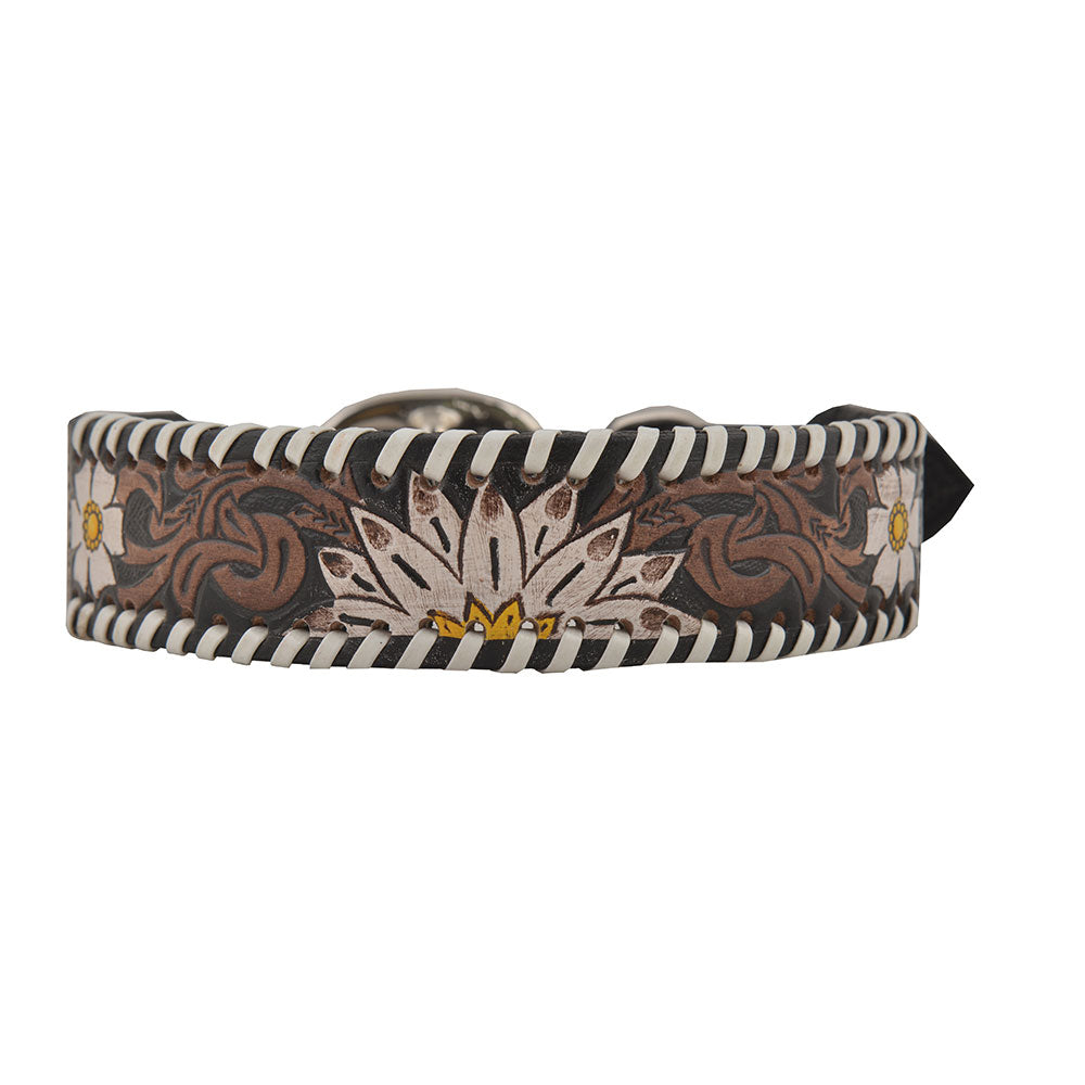 Oxy Daisy Hand - Tooled Leather Dog Collar - PhishStones Products